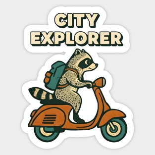 City Explorer Raccoon Lovers Funny Scooter Rider Urban Adventure Sticker
